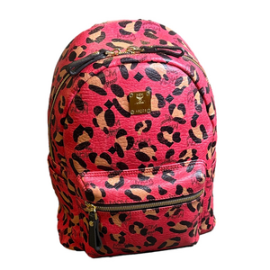 MCM Visetos Red and Pink Leopard Medium Backpack